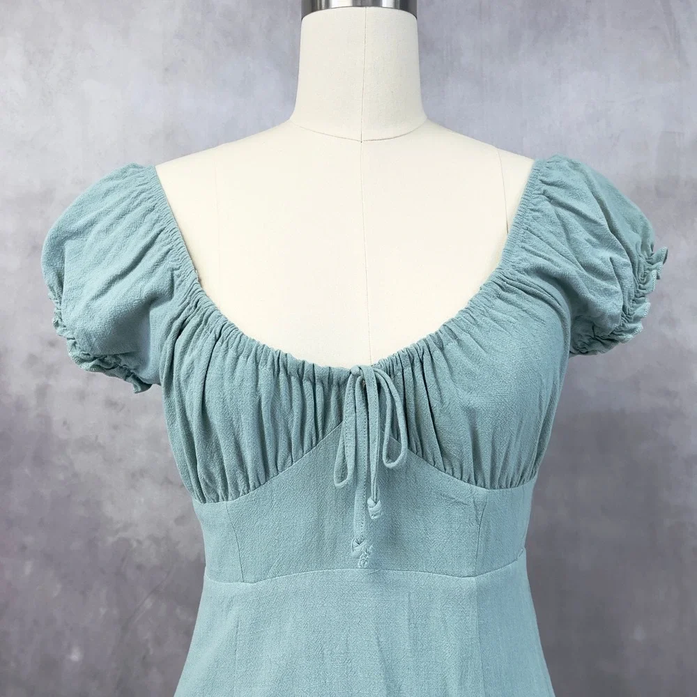 Milkmaid Mini Dress Size Medium Coquette Cottage Feminine Romantic Summer Picnic - Picture 2 of 13